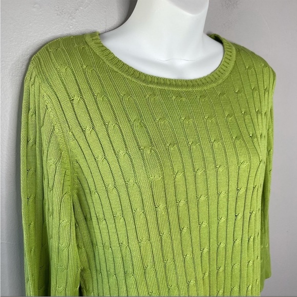 MARSHALL FIELDS Vintage Lime Green Silk Cable Knit Sweater Size Medium - Picture 3 of 5